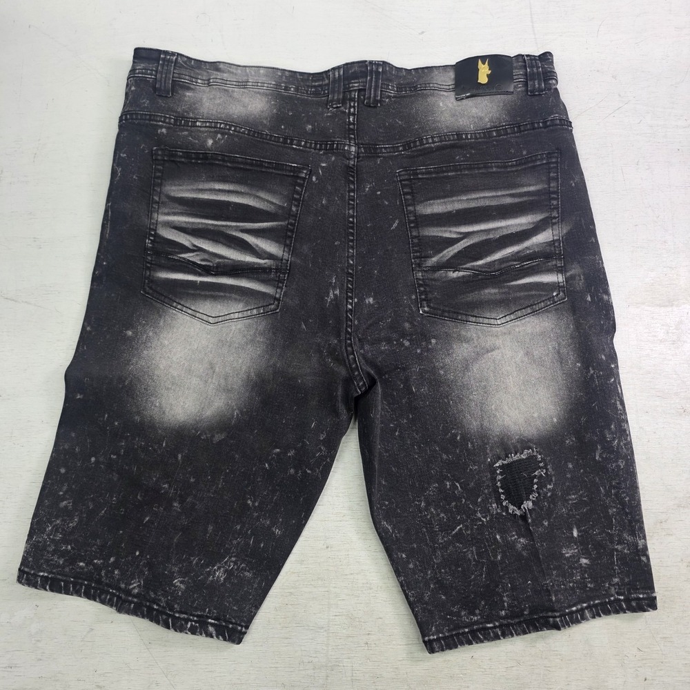 Makobi Biker Shorts Men's Size 44 Black Acid Wash Distressed Moto Streetwear Y2K - Picture 6 of 9